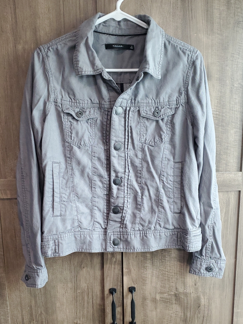 Tahari Light Gray Utility Button-Front Jacket